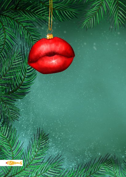 Kerstkaart met knalrode, zoenende lippen 2