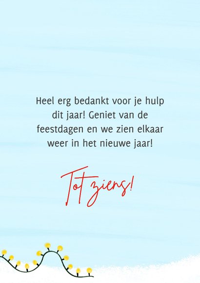 Kerstkaart met koe lichtjes en kerstballen 3