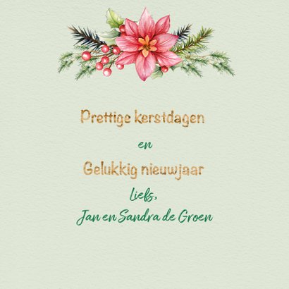 Kerstkaart met krans kerstgroen-rode bessen 3
