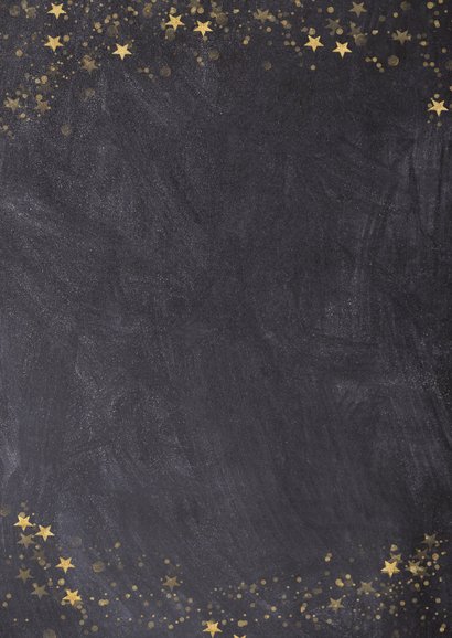 Kerstkaart met krijtbord achtergrond en gouden sterren Achterkant