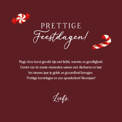 Kerstkaart met patroon van zuurstokken en kerstsnoepjes 3