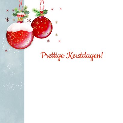 Kerstkaart met rode kerstballen klassiek 2