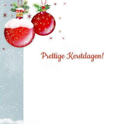 Kerstkaart met rode kerstballen klassiek 2
