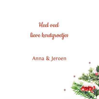 Kerstkaart met rode kerstballen klassiek 3