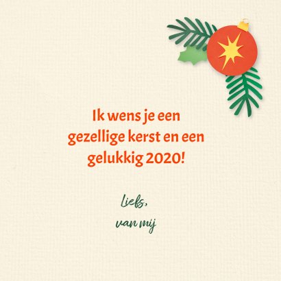 Kerstkaart met roodborstje en kerstbal 3