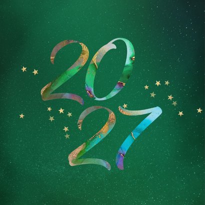 Kerstkaart met sjieke foto en 2027 in verf geschilderd 2