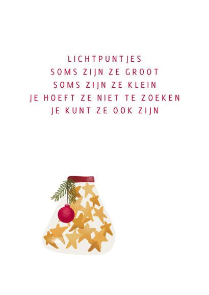 Kerstkaart met sterren als lichtpuntjes in een pot 2