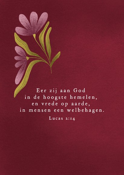 Kerstkaart met sterren en bloemen en christelijke tekst 2