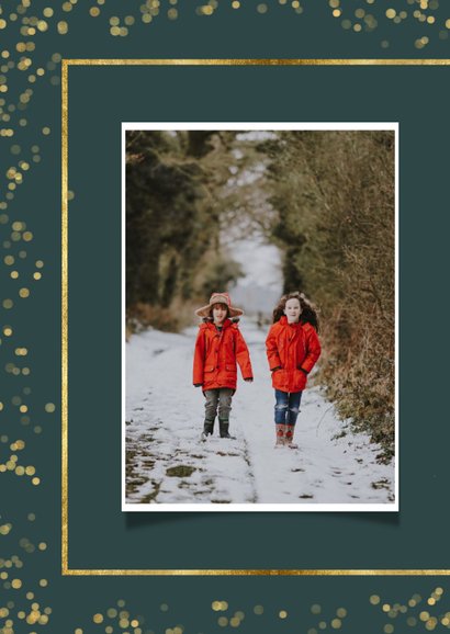 Kerstkaart met twee foto's en goudlook kader 2