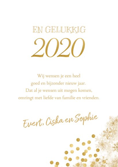 Kerstkaart met veel goudaccenten en 2 foto's 3