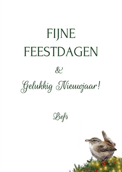 Kerstkaart met vogel en kerstkrans Merry Christmas 3