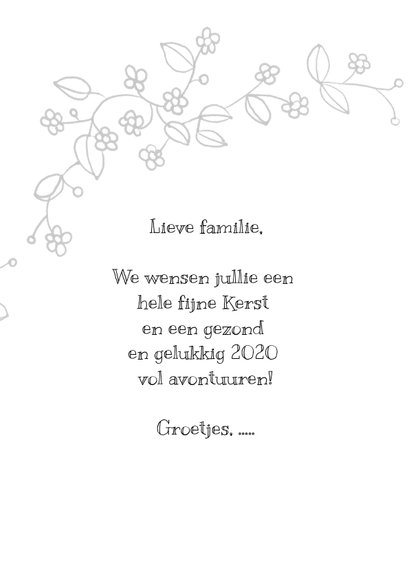 Kerstkaart met vogel, label, en kerstballetje collage 3