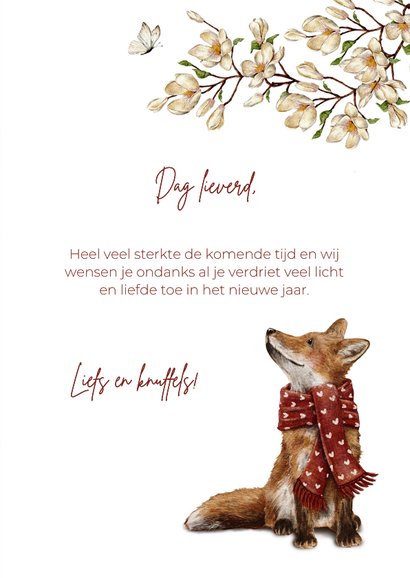 Kerstkaart met vos en vlinder bij moeilijke tijd 3