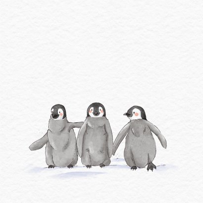 Kerstkaart met waterverf illustratie van drie pinguïns 2