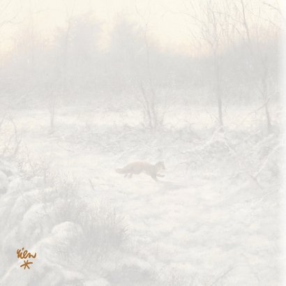 Kerstkaart met wintertafereel rennende vos in sneeuw 2