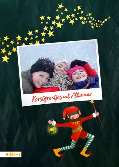 Kerstkaart met zingende elf 2