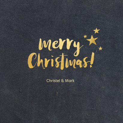 Kerstkaart met zwarte achtergrond en gouden letters 3