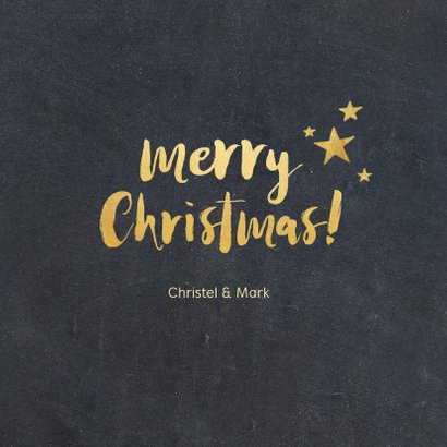 Kerstkaart met zwarte achtergrond en gouden letters 3