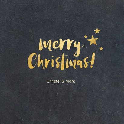 Kerstkaart met zwarte achtergrond en gouden letters 3