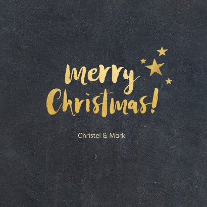 Kerstkaart met zwarte achtergrond en gouden letters 3