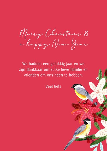 Kerstkaart mezen en kerstbloemen 3