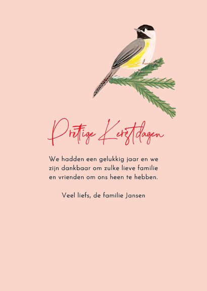 Kerstkaart mezen in een kerstboom 3