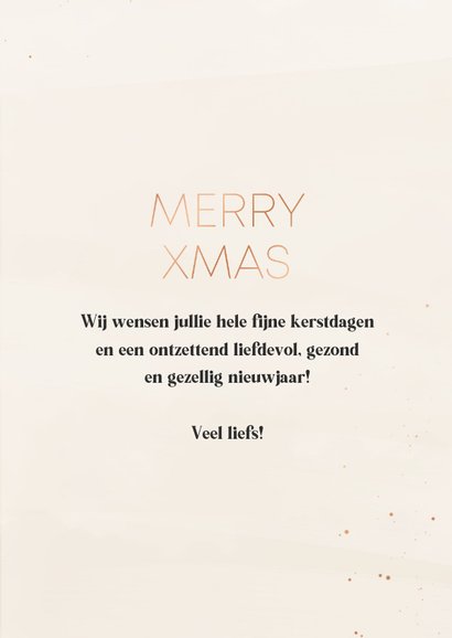 Kerstkaart minimalistisch beige en koper met foto 3