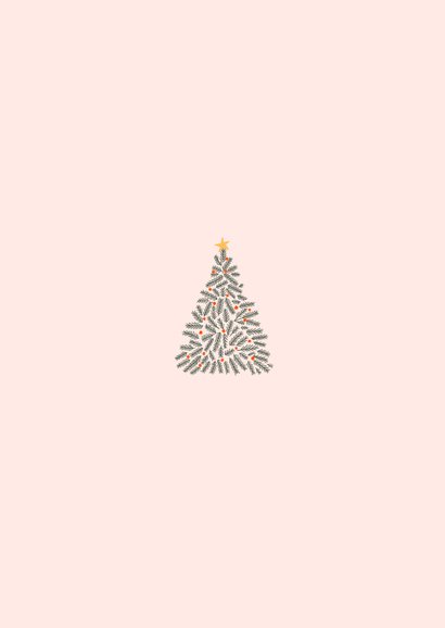 Kerstkaart minimalistische kersttakken oranje ballen Achterkant