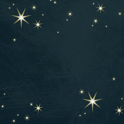 Kerstkaart modern 2020-2021 met foto en goudlook sterren Achterkant