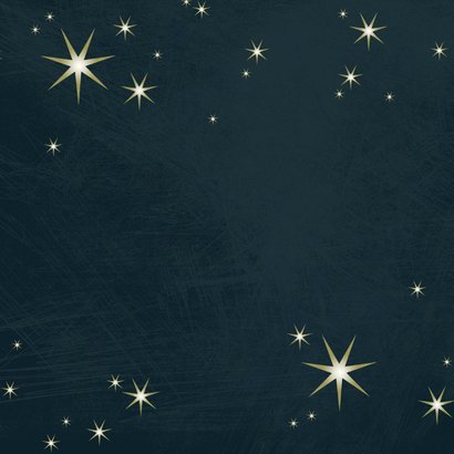 Kerstkaart modern 2026-2027, met foto en goudlook sterren Achterkant