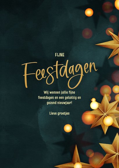 Kerstkaart modern kerststerren goud blauw 3