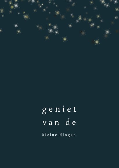 Kerstkaart, modern met grote foto en goudkleurige sterretjes 3