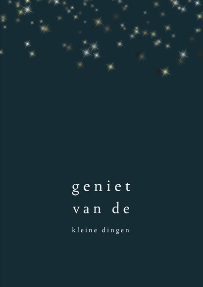 Kerstkaart, modern met grote foto en goudkleurige sterretjes 3