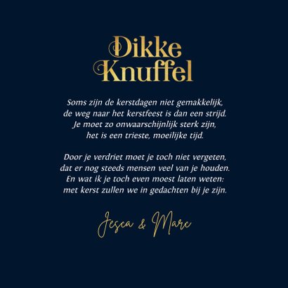 Kerstkaart moeilijke kerst dikke knuffel liefde hartje goud 3