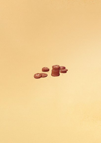 Kerstkaart muisjes die koekjes inpakken Achterkant