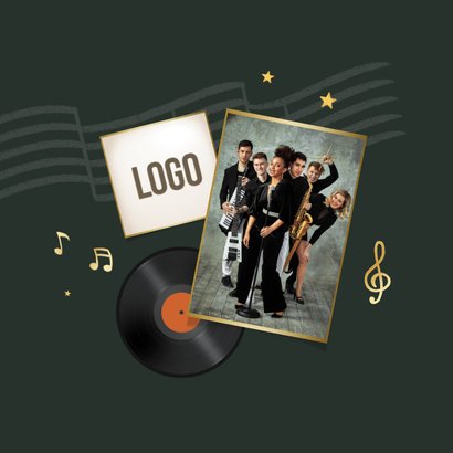 Kerstkaart muziek instrumenten foto goud fijne feestdagen 2