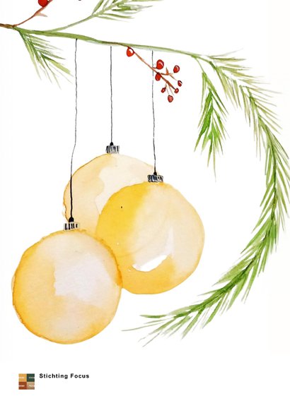 Kerstkaart net 3 gele kerstballen 2