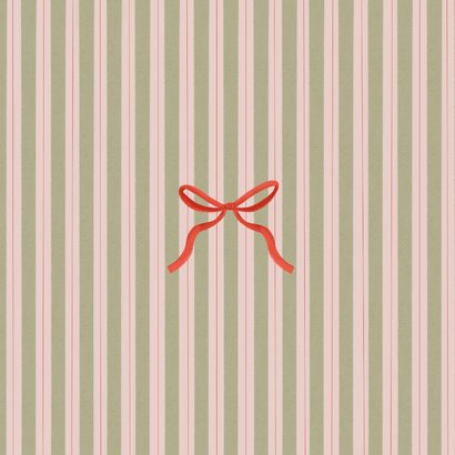 Kerstkaart nostalgisch strepen en rode strik Achterkant