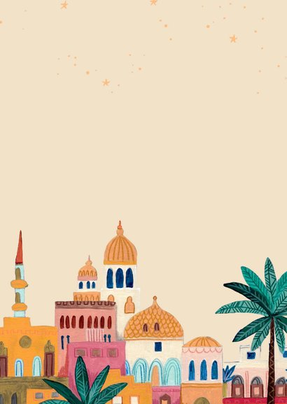 Kerstkaart oriëntaalse stad bethlehem en ster 2