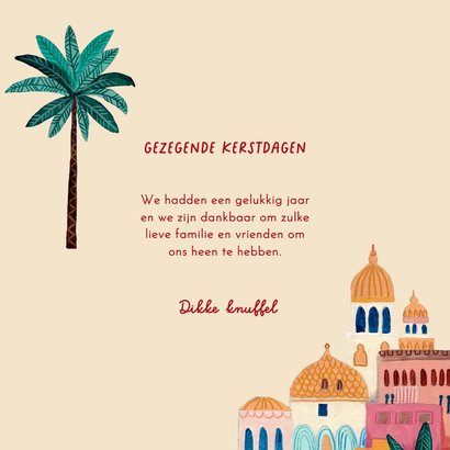 Kerstkaart oriëntaalse stad bethlehem en sterren hemel 3