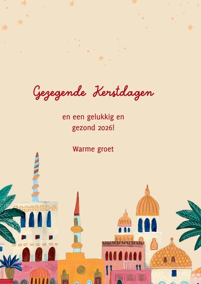 Kerstkaart oriëntaalse stad bethlehem onder sterren hemel 3