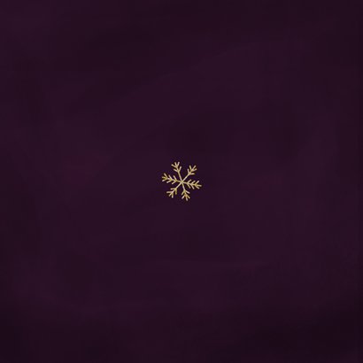 Kerstkaart paars gouden sneeuwvlokjes fijne kerst Achterkant