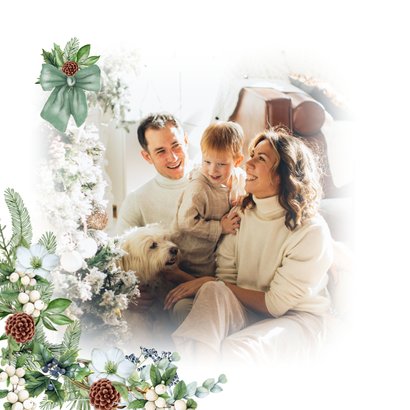 Kerstkaart patroon van kerstkrans met strik en kersttakken 2