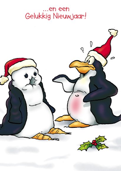 Kerstkaart penguins Neus - RN 3