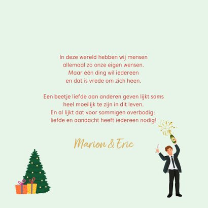 Kerstkaart poppetjes met glitters feestelijk 3