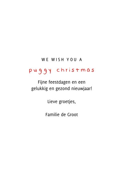 Kerstkaart puggy christmas humor met confetti 3