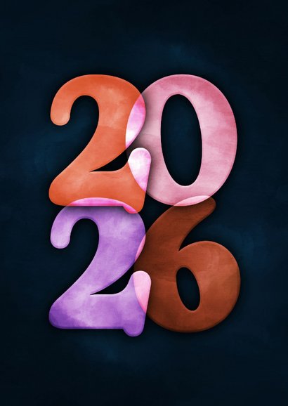 Kerstkaart retro 2026 kleurrijk 2