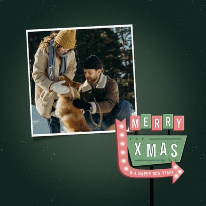 Kerstkaart retro reclamebord merry christmas happy new year 2