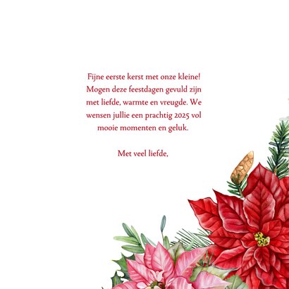 Kerstkaart rode en roze kerstbloemen kerstster 3