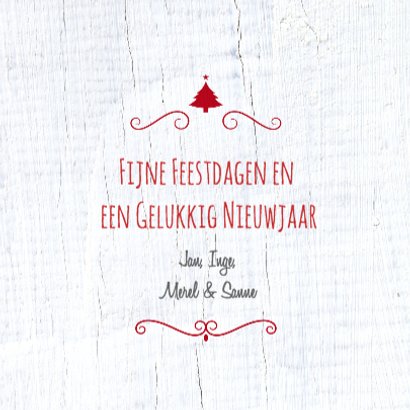 Kerstkaart rode ster wit hout 3